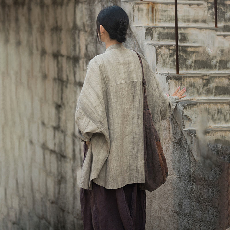Tie Dye Frog-Button Long Sleeve Zen Meditation Open Front Jacket