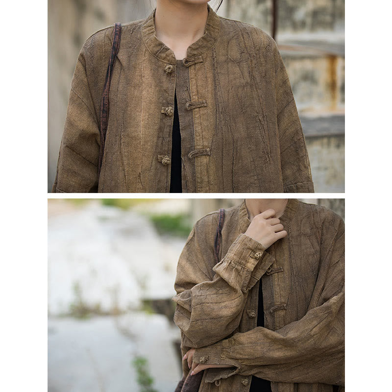 Tie Dye Frog-Button Long Sleeve Zen Meditation Open Front Jacket