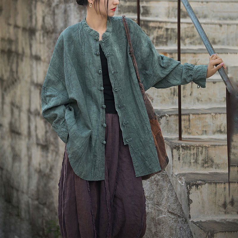 Tie Dye Frog-Button Long Sleeve Zen Meditation Open Front Jacket