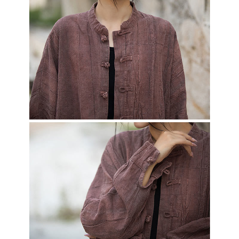 Tie Dye Frog-Button Long Sleeve Zen Meditation Open Front Jacket