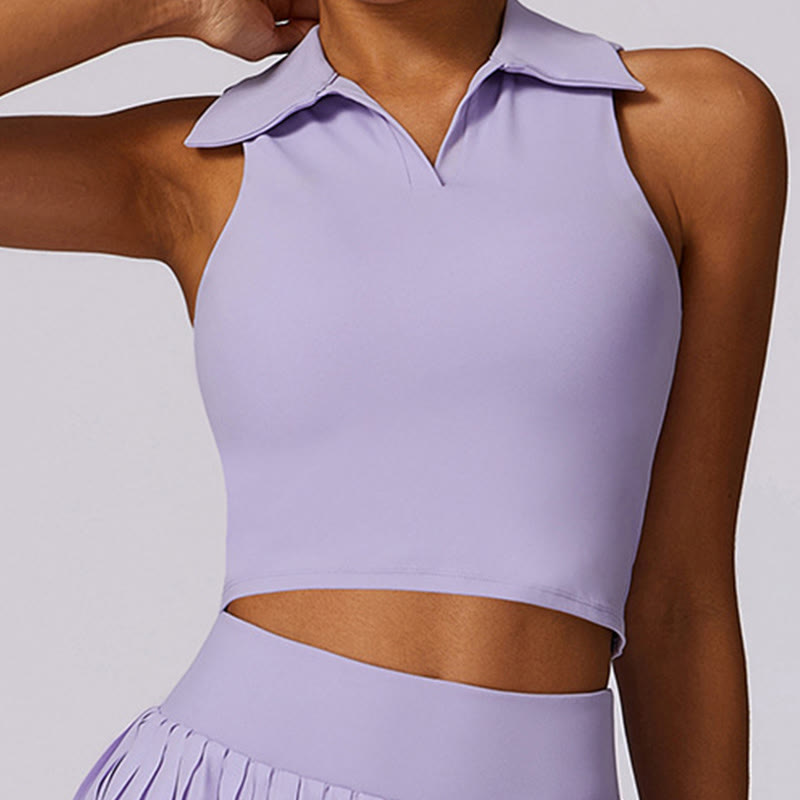 Polo Collar Crop Tank Top Tennis Skirts Pleated Shorts With Pocket Sports Yoga Outfits