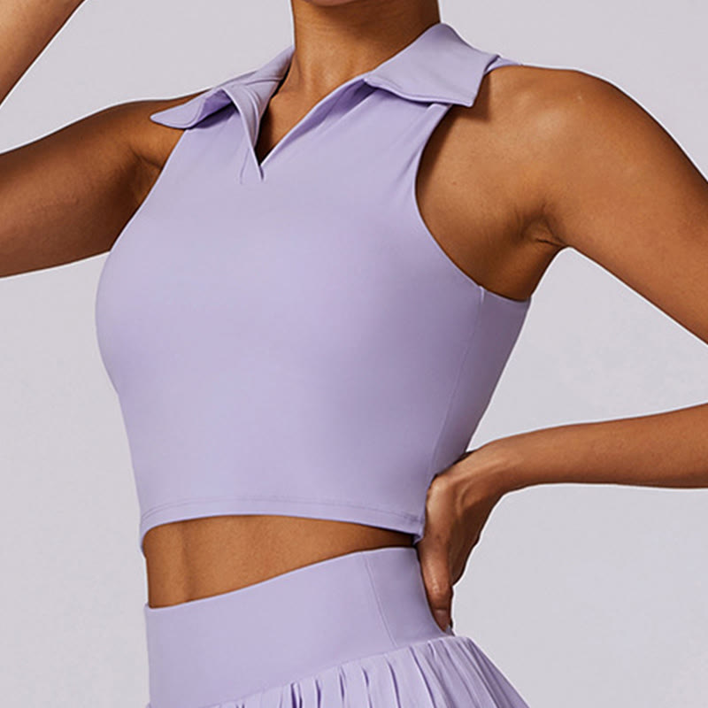 Polo Collar Crop Tank Top Tennis Skirts Pleated Shorts With Pocket Sports Yoga Outfits