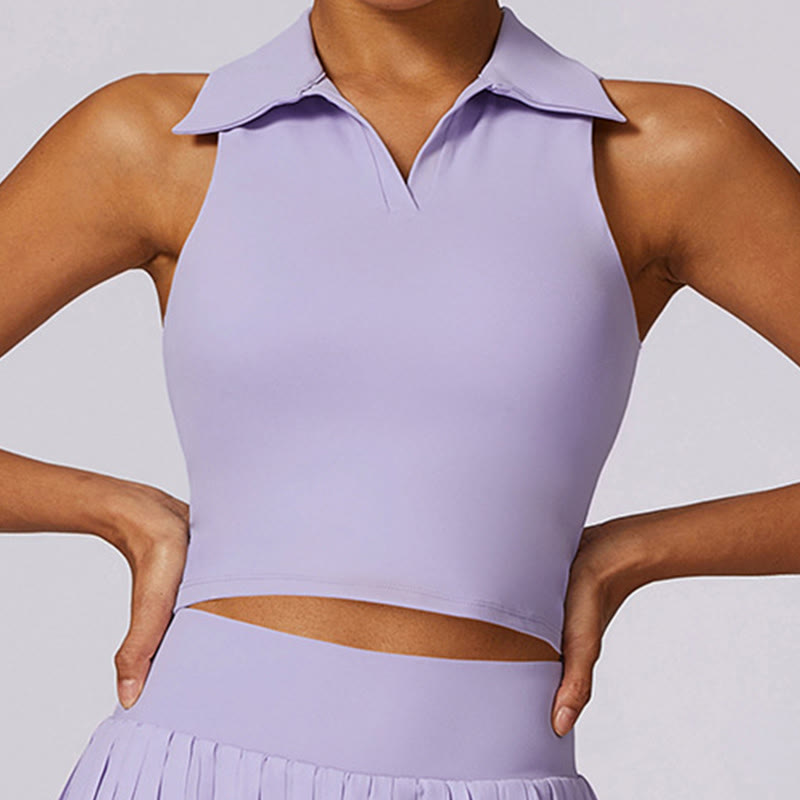 Polo Collar Crop Tank Top Tennis Skirts Pleated Shorts With Pocket Sports Yoga Outfits