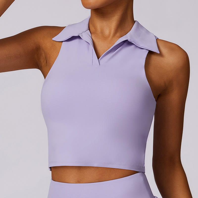 Polo Collar Crop Tank Top Tennis Skirts Pleated Shorts With Pocket Sports Yoga Outfits