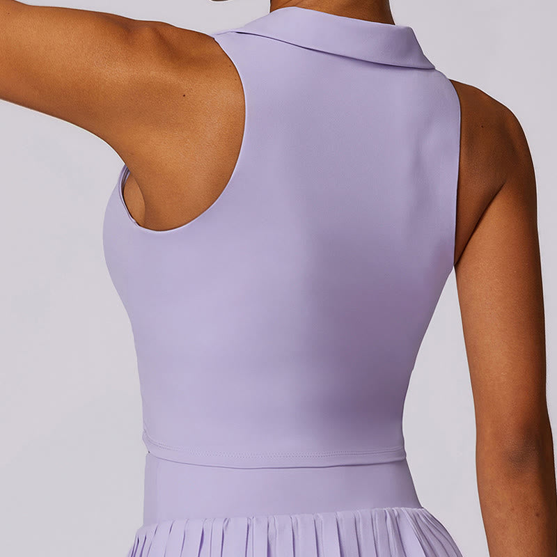 Polo Collar Crop Tank Top Tennis Skirts Pleated Shorts With Pocket Sports Yoga Outfits