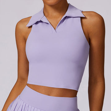 Polo Collar Crop Tank Top Tennis Skirts Pleated Shorts With Pocket Sports Yoga Outfits