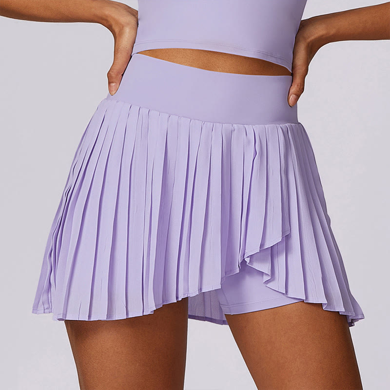 Polo Collar Crop Tank Top Tennis Skirts Pleated Shorts With Pocket Sports Yoga Outfits