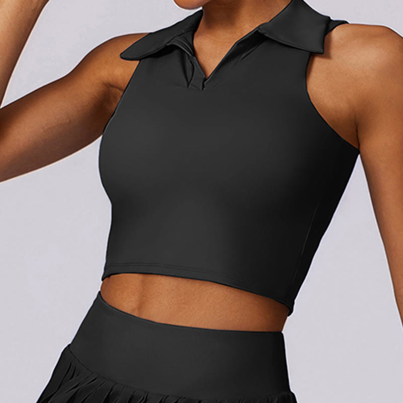 Polo Collar Crop Tank Top Tennis Skirts Pleated Shorts With Pocket Sports Yoga Outfits