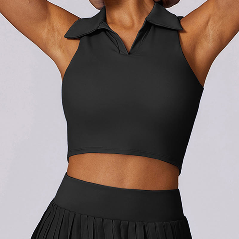 Polo Collar Crop Tank Top Tennis Skirts Pleated Shorts With Pocket Sports Yoga Outfits