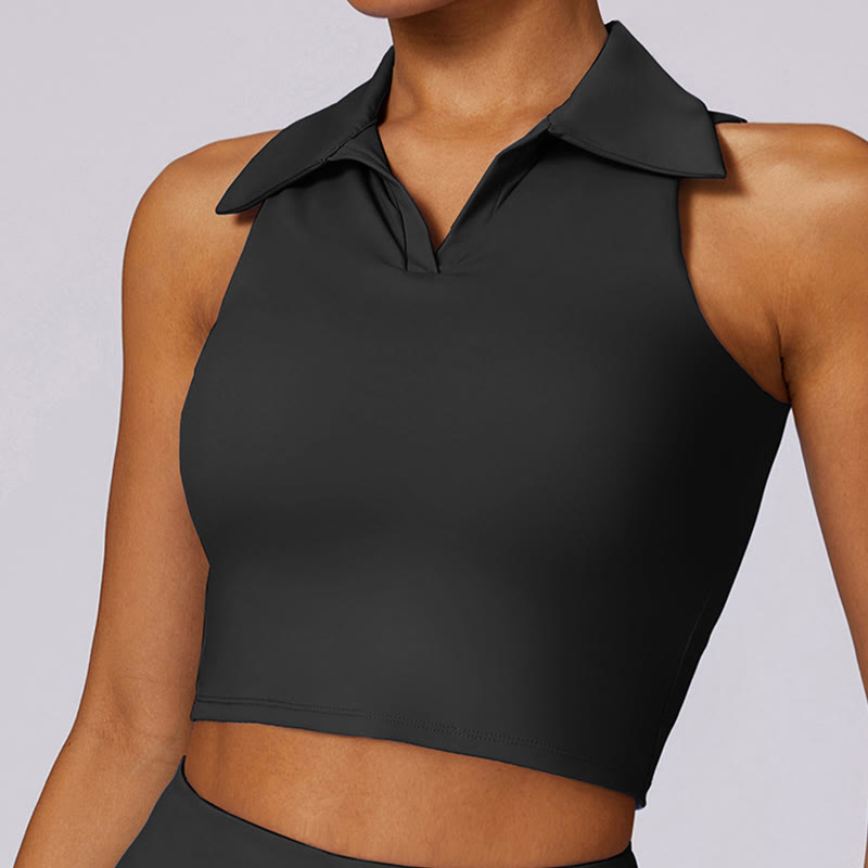Polo Collar Crop Tank Top Tennis Skirts Pleated Shorts With Pocket Sports Yoga Outfits