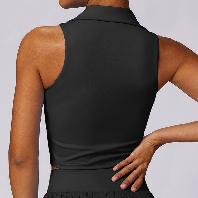 Polo Collar Crop Tank Top Tennis Skirts Pleated Shorts With Pocket Sports Yoga Outfits