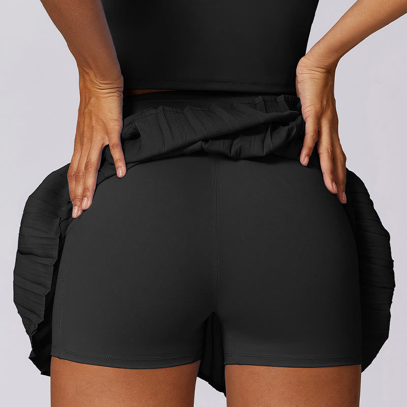 Polo Collar Crop Tank Top Tennis Skirts Pleated Shorts With Pocket Sports Yoga Outfits
