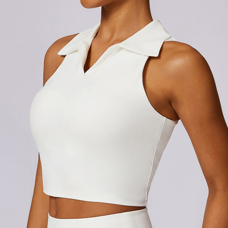 Polo Collar Crop Tank Top Tennis Skirts Pleated Shorts With Pocket Sports Yoga Outfits