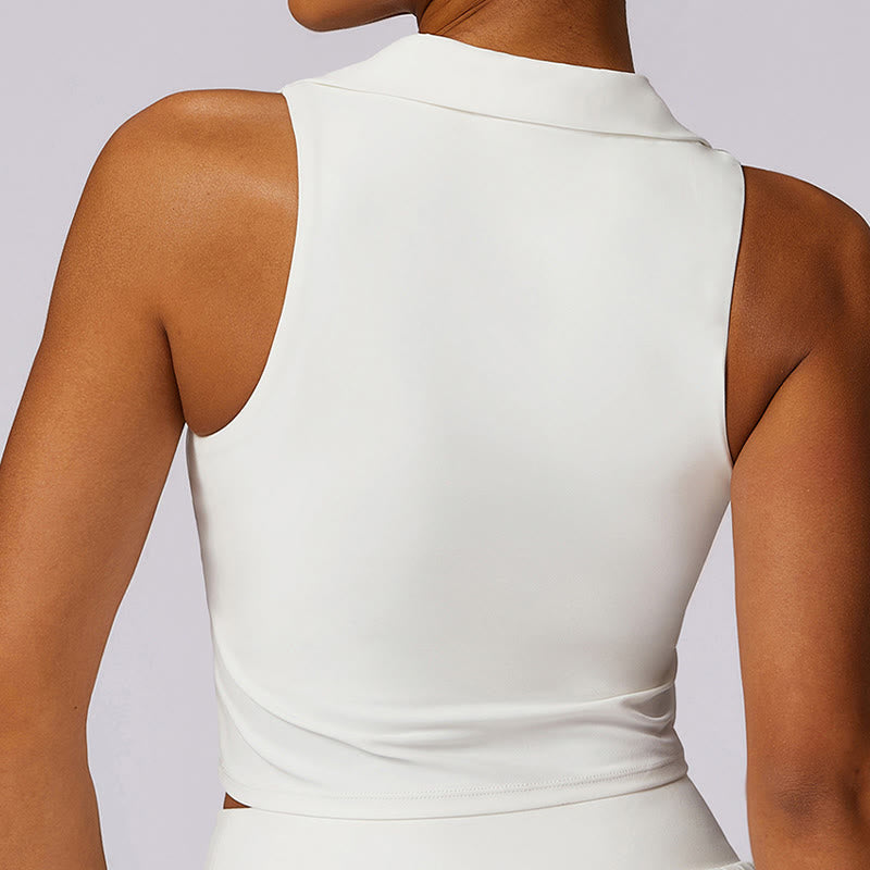 Polo Collar Crop Tank Top Tennis Skirts Pleated Shorts With Pocket Sports Yoga Outfits