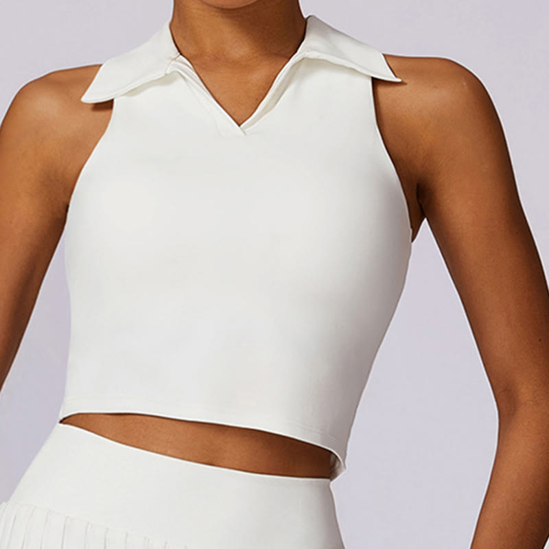 Polo Collar Crop Tank Top Tennis Skirts Pleated Shorts With Pocket Sports Yoga Outfits