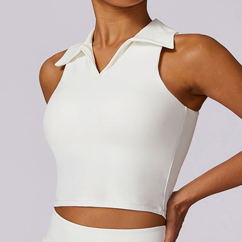 Polo Collar Crop Tank Top Tennis Skirts Pleated Shorts With Pocket Sports Yoga Outfits