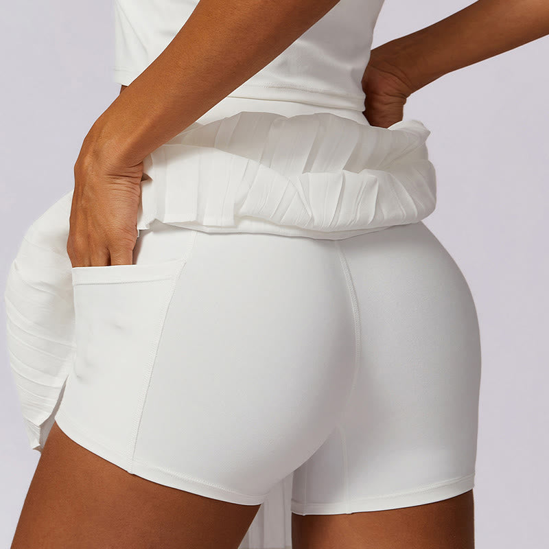 Polo Collar Crop Tank Top Tennis Skirts Pleated Shorts With Pocket Sports Yoga Outfits