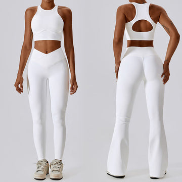Sleeveless Crop Tank Top Flared Pants Sports Fitness Yoga