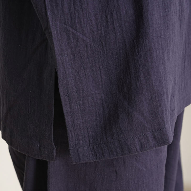2Pcs V-Neck Three Quarter Sleeve Shirt Top Pants Meditation Zen Tai Chi Cotton Linen Clothing Women's Set