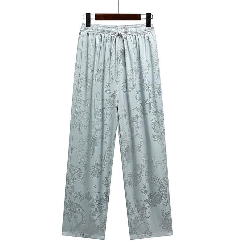 Dragon Pattern Tang Suit Hanfu Traditional Uniform Short Sleeve Top Pants Clothing Men's Set