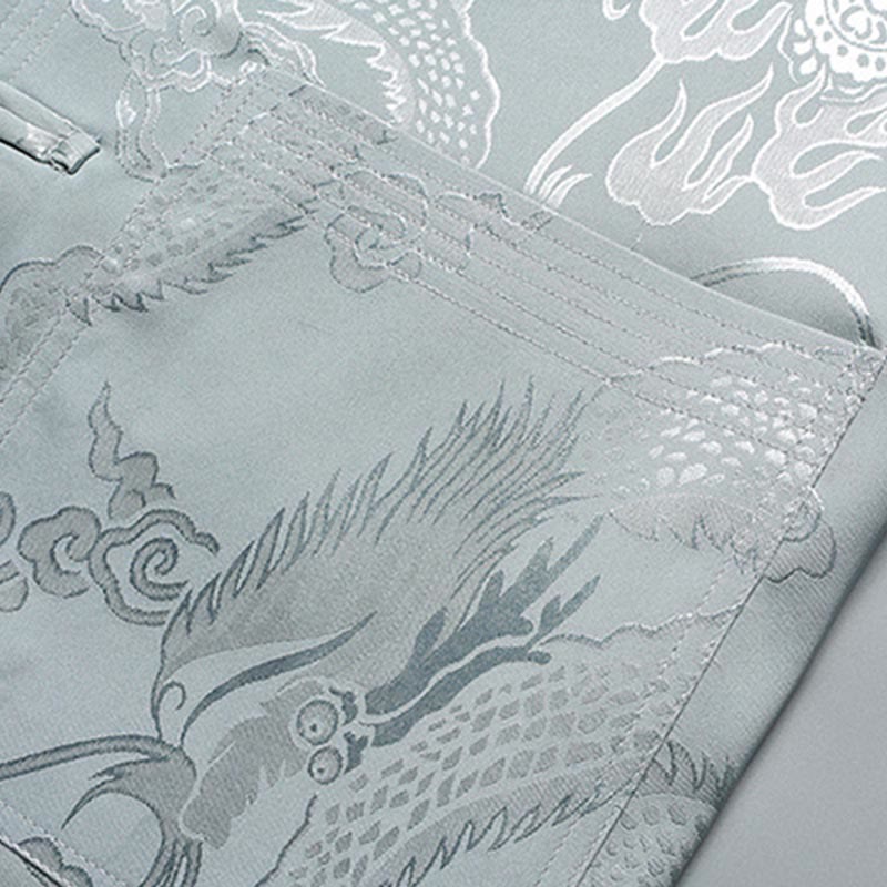 Dragon Pattern Tang Suit Hanfu Traditional Uniform Short Sleeve Top Pants Clothing Men's Set