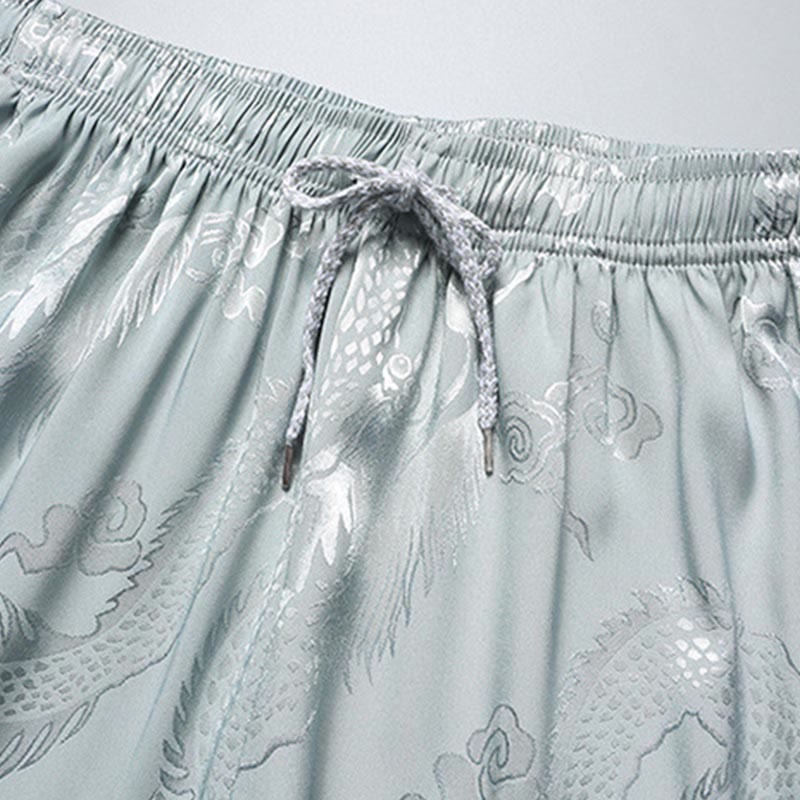 Dragon Pattern Tang Suit Hanfu Traditional Uniform Short Sleeve Top Pants Clothing Men's Set
