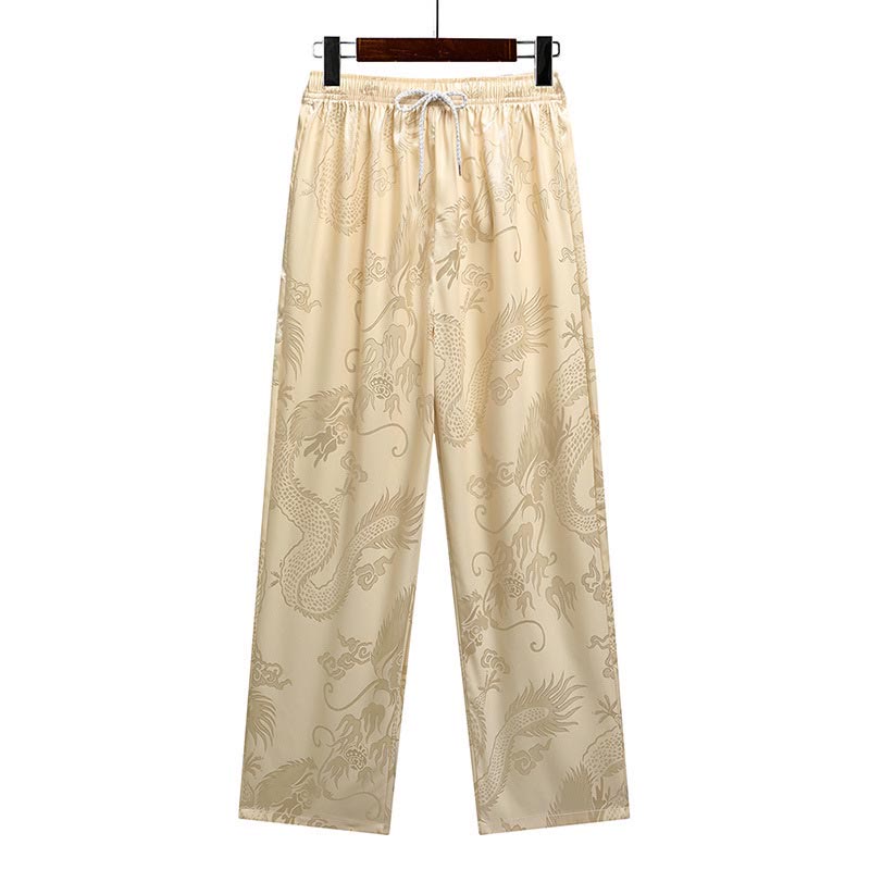 Dragon Pattern Tang Suit Hanfu Traditional Uniform Short Sleeve Top Pants Clothing Men's Set