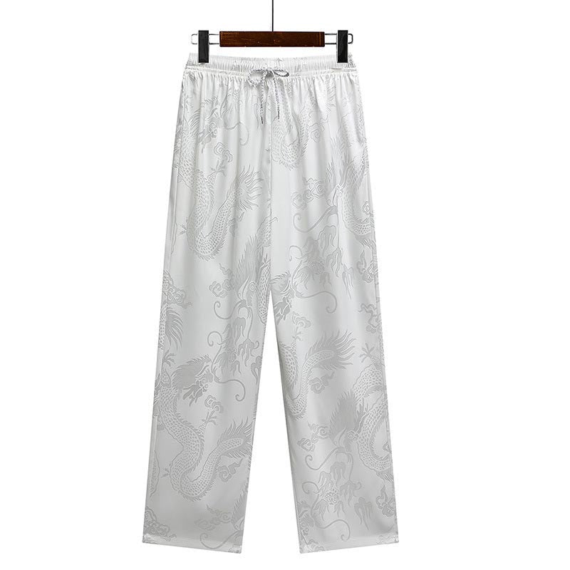 Dragon Pattern Tang Suit Hanfu Traditional Uniform Short Sleeve Top Pants Clothing Men's Set