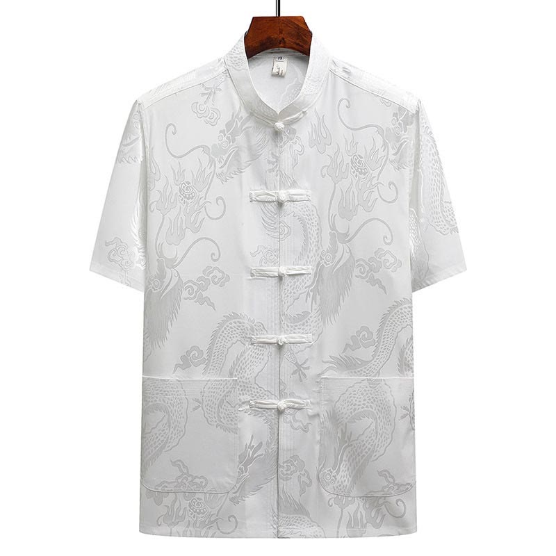 Dragon Pattern Tang Suit Hanfu Traditional Uniform Short Sleeve Top Pants Clothing Men's Set