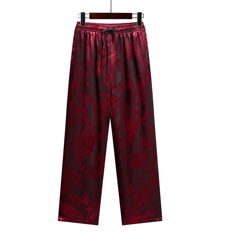 Dragon Pattern Tang Suit Hanfu Traditional Uniform Short Sleeve Top Pants Clothing Men's Set
