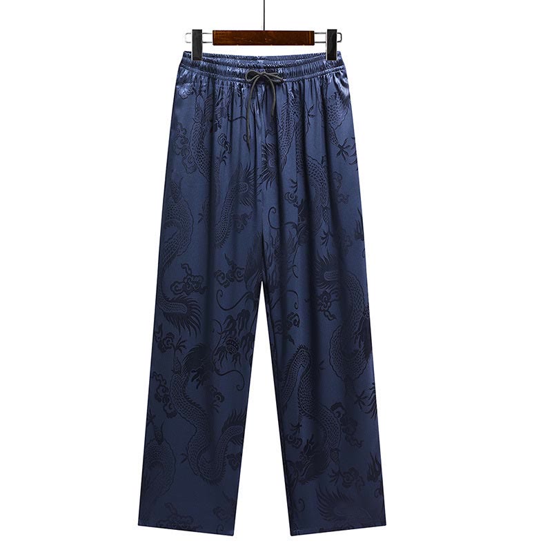Dragon Pattern Tang Suit Hanfu Traditional Uniform Short Sleeve Top Pants Clothing Men's Set