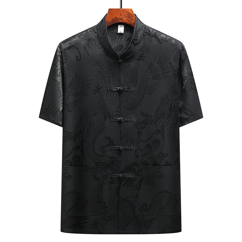 Dragon Pattern Tang Suit Hanfu Traditional Uniform Short Sleeve Top Pants Clothing Men's Set