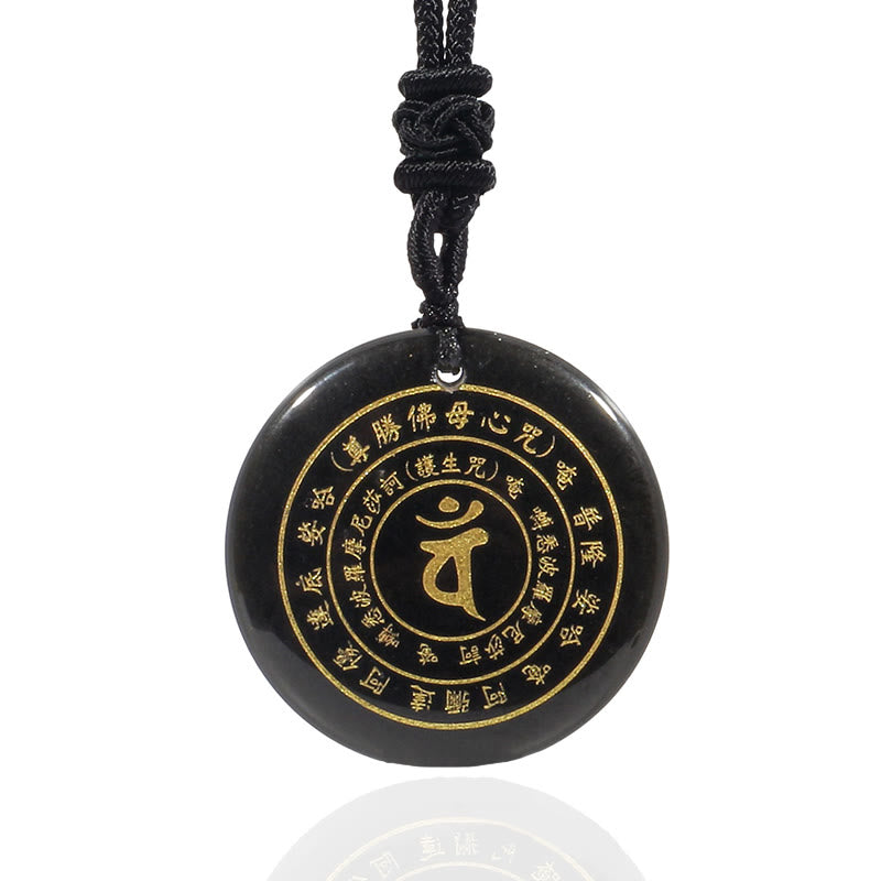 Vairocana Tathagata Sanskrit Mantra Various Crystal Black Obsidian Green Aventurine Strength Necklace Pendant
