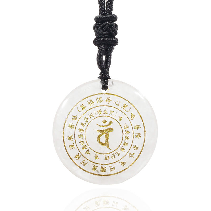 Vairocana Tathagata Sanskrit Mantra Various Crystal Black Obsidian Green Aventurine Strength Necklace Pendant