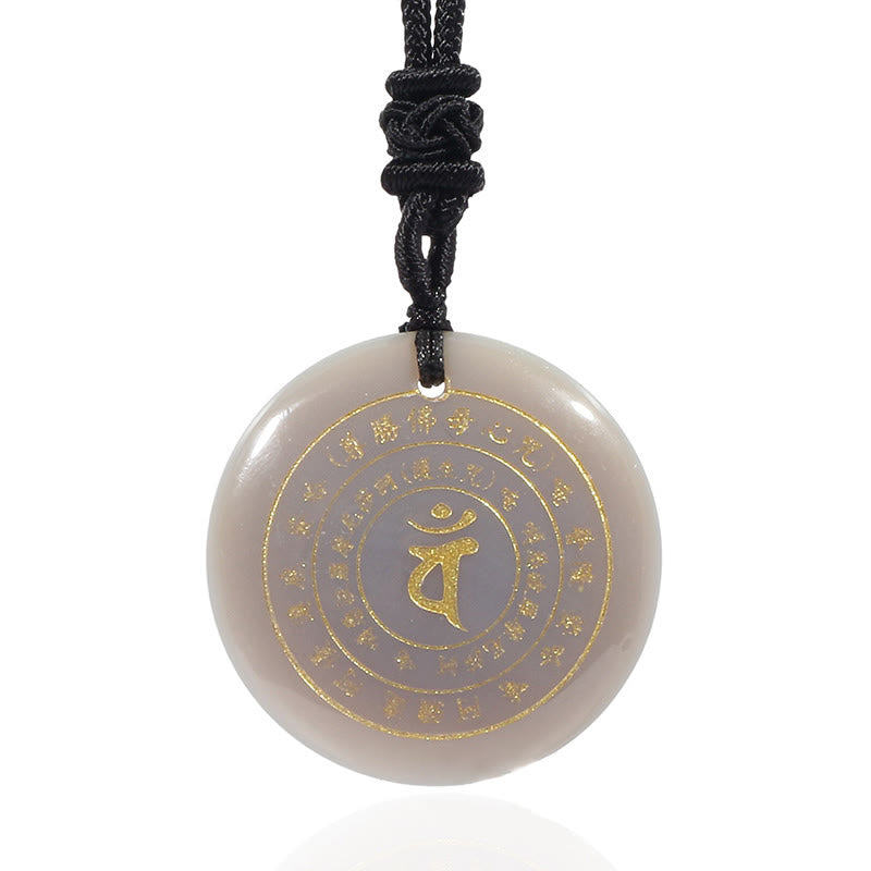 Vairocana Tathagata Sanskrit Mantra Various Crystal Black Obsidian Green Aventurine Strength Necklace Pendant
