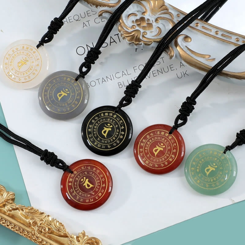 Vairocana Tathagata Sanskrit Mantra Various Crystal Black Obsidian Green Aventurine Strength Necklace Pendant