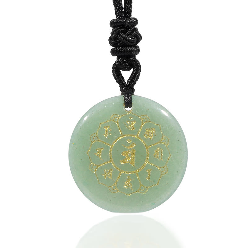 Om Mani Padme Hum Natural Various Crystal Black Obsidian Strength Necklace Pendant