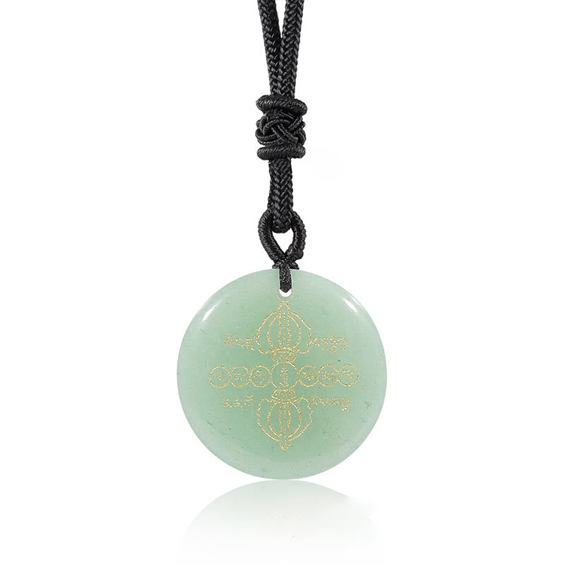 Vajra Dorje Sanskrit Pattern Natural Various Crystal Black Obsidian Fulfilment Necklace Pendant