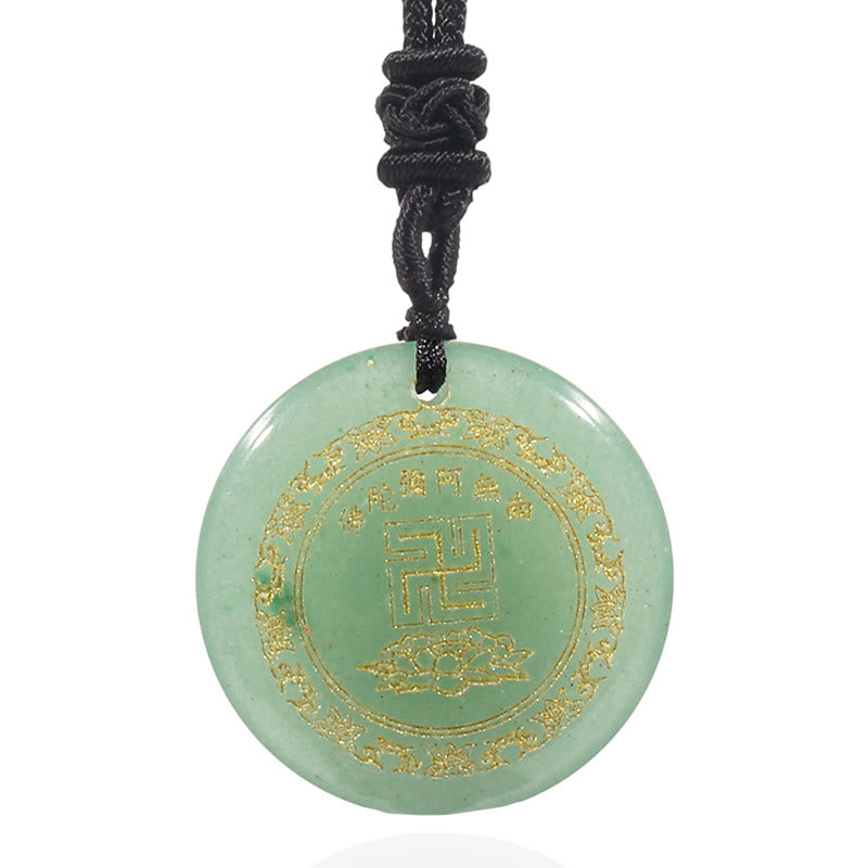 Swastika Lotus Pattern Natural Various Crystal Black Obsidian Purification Necklace Pendant