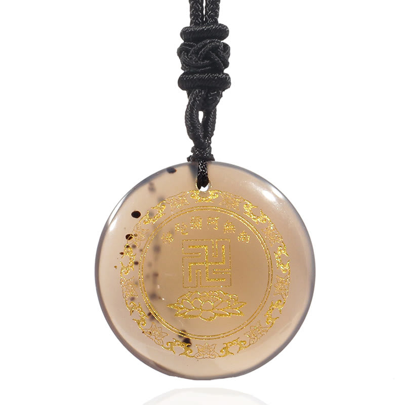 Swastika Lotus Pattern Natural Various Crystal Black Obsidian Purification Necklace Pendant