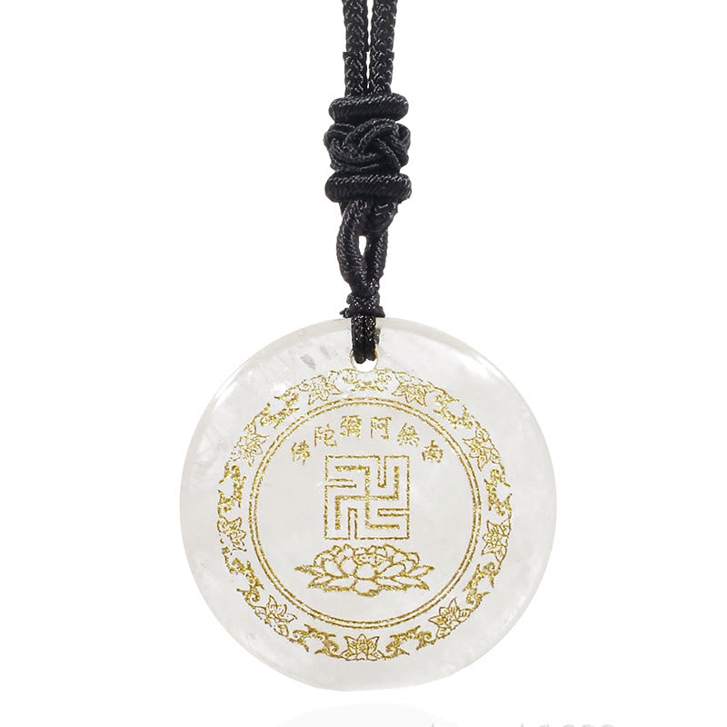 Swastika Lotus Pattern Natural Various Crystal Black Obsidian Purification Necklace Pendant