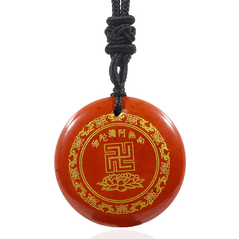 Swastika Lotus Pattern Natural Various Crystal Black Obsidian Purification Necklace Pendant