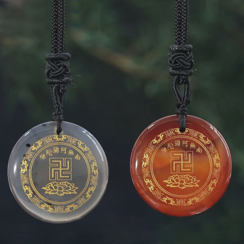 Swastika Lotus Pattern Natural Various Crystal Black Obsidian Purification Necklace Pendant