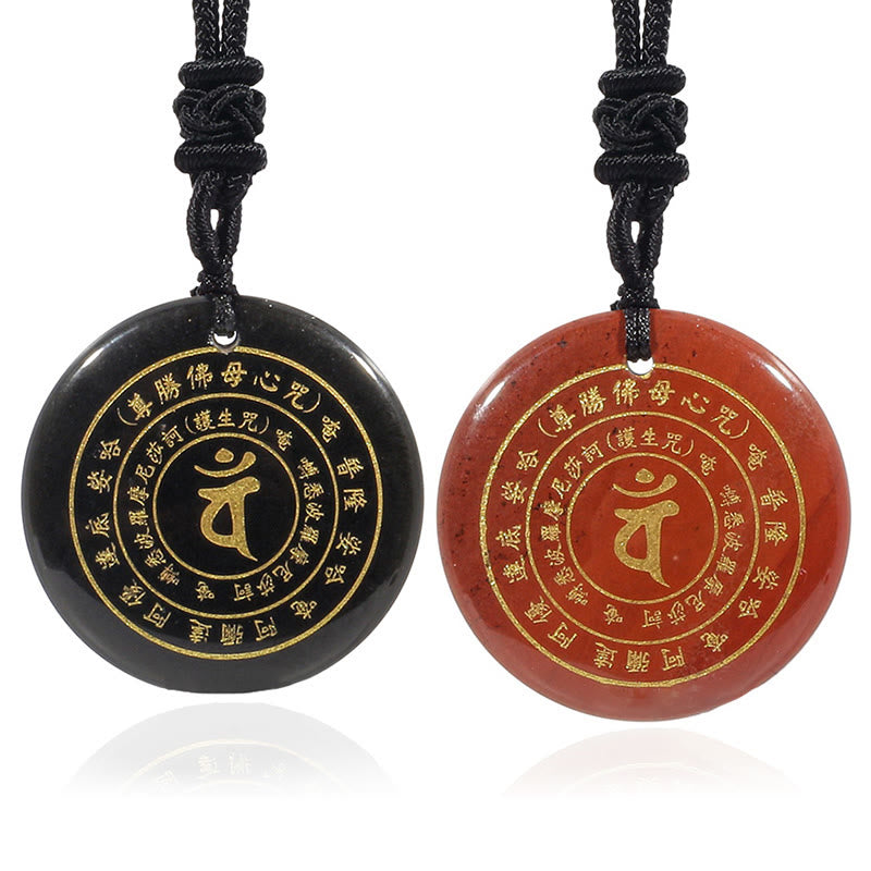 Vairocana Tathagata Sanskrit Mantra Various Crystal Black Obsidian Green Aventurine Strength Necklace Pendant