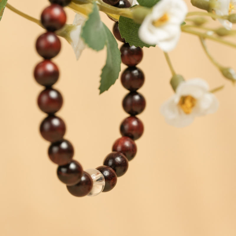 Small Leaf Red Sandalwood White Crystal Protection Bracelet