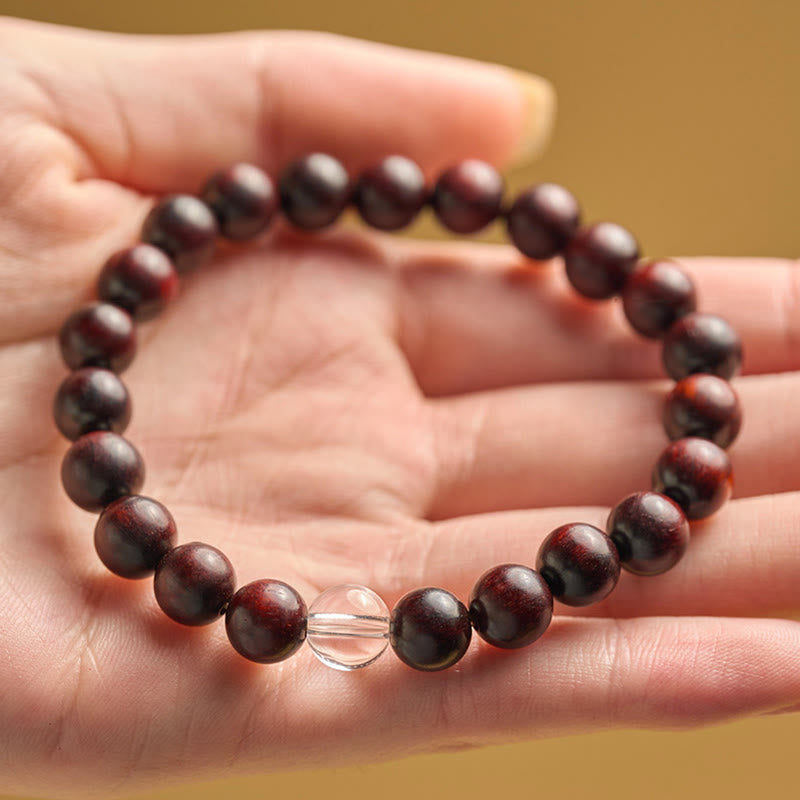 Small Leaf Red Sandalwood White Crystal Protection Bracelet