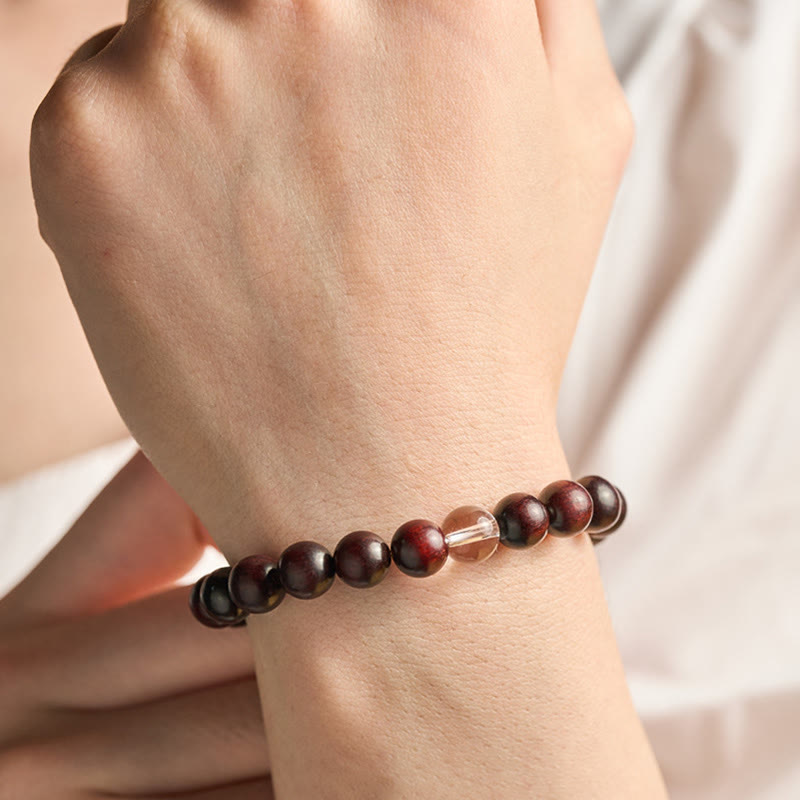 Small Leaf Red Sandalwood White Crystal Protection Bracelet