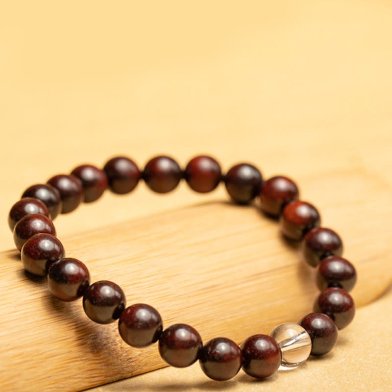 Small Leaf Red Sandalwood White Crystal Protection Bracelet
