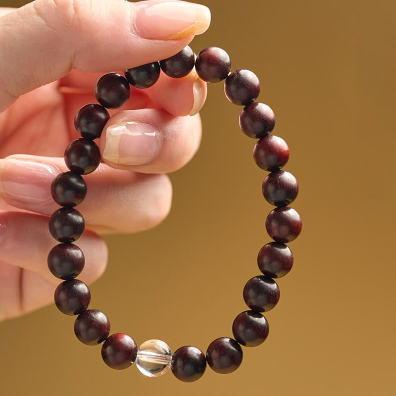 Small Leaf Red Sandalwood White Crystal Protection Bracelet