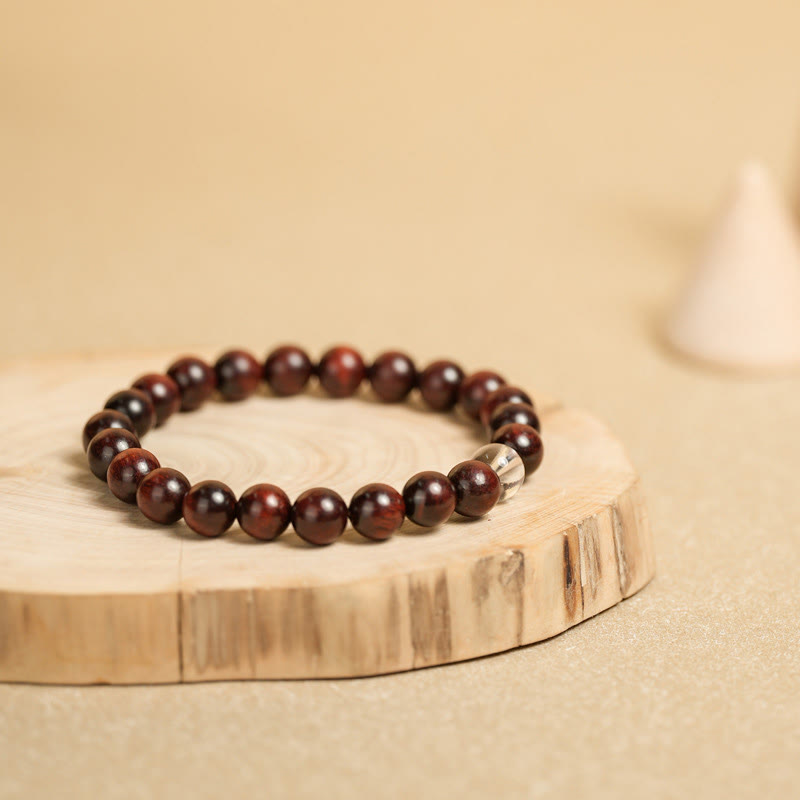 Small Leaf Red Sandalwood White Crystal Protection Bracelet